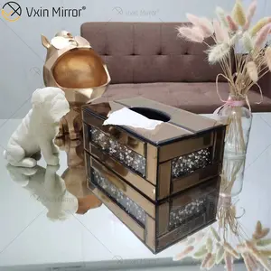 Vxin 거울 WXB-001 브라운 호화스러운 유리에 의하여 분쇄되는 다이아몬드 조직 상자 거울 조직 상자