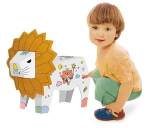 Samtoy教育3D纸艺术涂鸦彩绘狮子DIY涂鸦儿童纸板绘画玩具带灯音乐盒