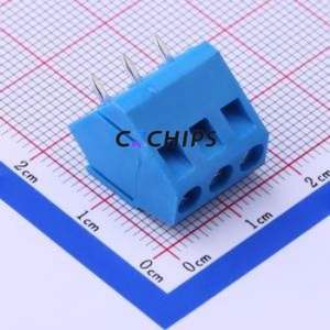 DB103-5.0-3P-BU-S Screw Terminal Block Through hole Component (THT),P=5mm Connector 1x3P 5mm Blue Through Hole - Product Image 1