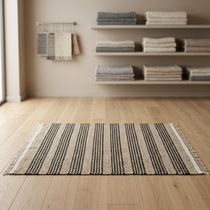Tapis de bain en coton rayé rectangulaire, tissage plat scandinave, lavable en machine, usage domestique, fin (0,2-0,4 po) - Product Image 3