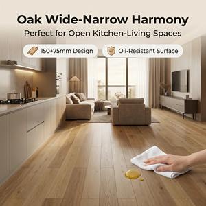 Pavimento in Rovere Ingegnerizzato Moderno Largo-Stretto con Base in Betulla, Dimensioni 2200x240x15/4mm, Ideale <span class=keywords><strong>per</strong></span> Cucine-Soggiorni Open Space - Product Image 1