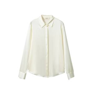 Camisa de Satén de Seda Morera de Color Liso para <span class=keywords><strong>Mujer</strong></span>, Blusa de Manga Larga, Estilo Nuevo de Primavera con Cuello Estilo Inglés, Lavable con Spandex - Product Image 5