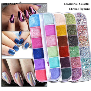 12 grilles de paillettes pour ongles, <span class=keywords><strong>effet</strong></span> miroir coloré, paillettes nacrées de <span class=keywords><strong>sirène</strong></span>, pigment chromé, poussière fine réfléchissante, paillettes pour ongles - Product Image 1