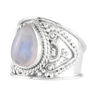 Bague Cocktail en Argent Sterling 925 avec Pierre de Lune Arc-en-ciel Naturelle Sertie en Bezel, Style Bohème, Bijou Tendance Unisexe pour Usage Quotidien