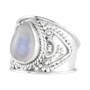 925 Sterling Silver Cocktail Ring With Natural Rainbow Moonstone Bezel Set Bohemian Style Statement Jewelry Unisex Everyday Wear - Product Image 1