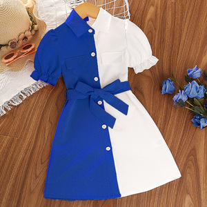 Robe d'été pour filles, style européen, col rond, manches à volants et <span class=keywords><strong>jupe</strong></span> mi-longue, nouveau style - Product Image 1