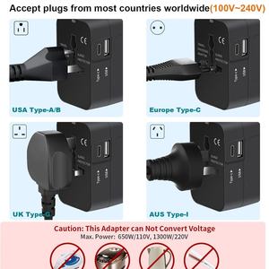 Adaptateur de voyage universel avec USB C - Chargeur mural tout-en-un pour le monde entier avec adaptateur de prise secteur pour les États-Unis, l'UE, le Royaume-Uni et l'Australie - Product Image 4