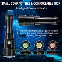Lampe de plongée puissante 100m de profondeur, étanche IPX8, SST40 15W 2000 Lumens, en alliage d'aluminium, IP68, lampe torche LED 21700