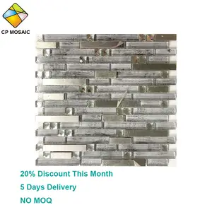 Foshan factory glitter crystal glass strip mosaic tile wall for sale