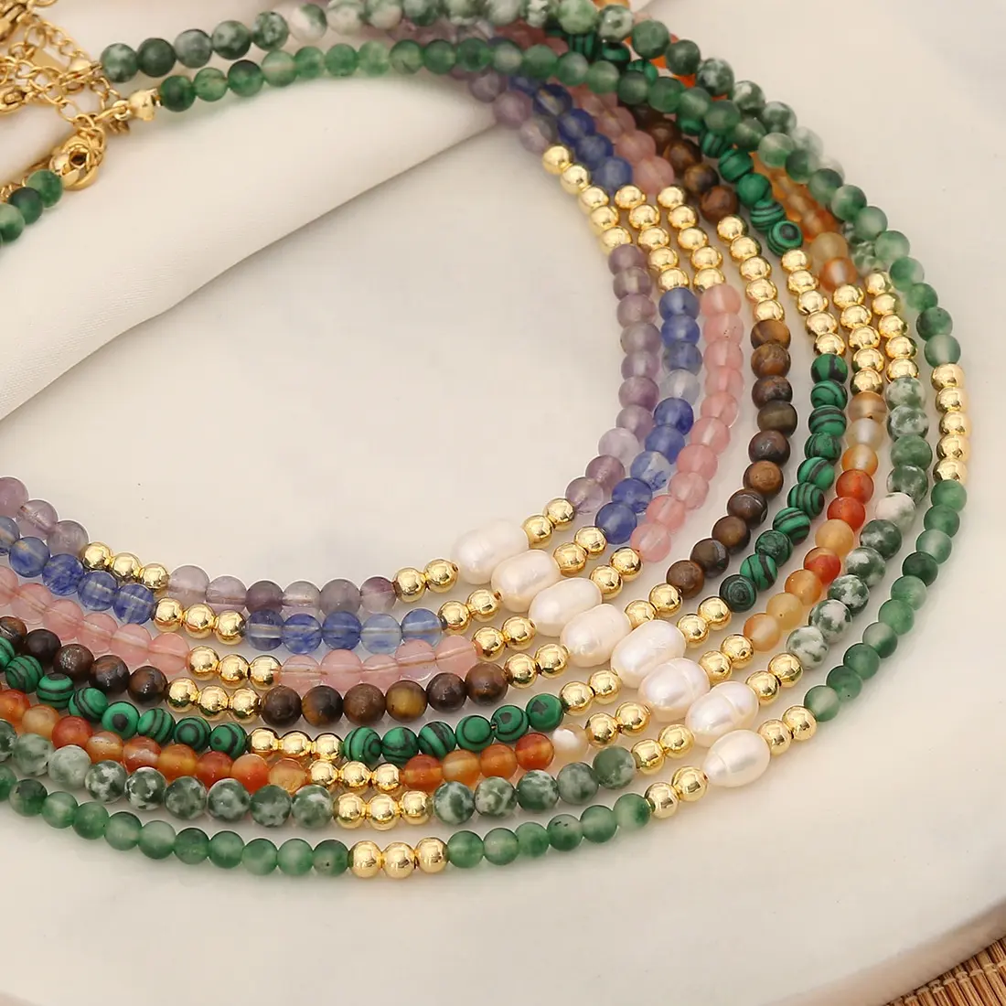 NewNatural collana di perle di cristallo di pietra girocollo rotondo collana di perline per le donne gioielli oro sfera in acciaio inox catena collane