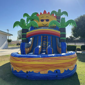 Toboggan aquatique gonflable commercial avec château, soleil et palmiers, fabriqué en Chine - Product Image 4
