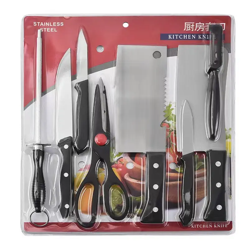 Conjunto de facas de cozinha para negócios, conjunto de facas de sucção dupla face em aço inoxidável com 8 peças