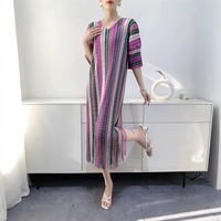Nouvelle Collection 2025 – Jupe Longue Plissée Rayée en Coton Tissé pour Femme, Style Décontracté, Robe de Soirée Haut de Gamme, Taille Naturelle 100% Coton