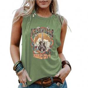 Débardeur d'été sans manches pour femme, motif guitare Nashville Love Music, coupe décontractée, logo personnalisé sur le devant, chemises courtes - Product Image 5