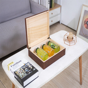 Caja de almacenamiento cuadrada de madera con tapa abatible, caja de embalaje para el hogar y uso diario, a prueba de polvo, caja de almacenamiento de madera color carbón. - Product Image 1