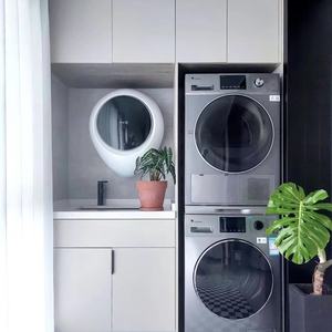 Gabinete de <span class=keywords><strong>lavabo</strong></span> de baño de lujo moderno diseñado a medida <span class=keywords><strong>para</strong></span> apartamento, <span class=keywords><strong>lavadora</strong></span> de balcón integrada, integración de luz de PVC - Product Image 1