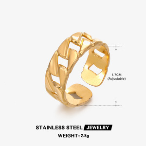 Anillo Abierto Ajustable de Acero Inoxidable Chapado en Oro de 18k, Resistente al Agua y al Deslustre - Product Image 5