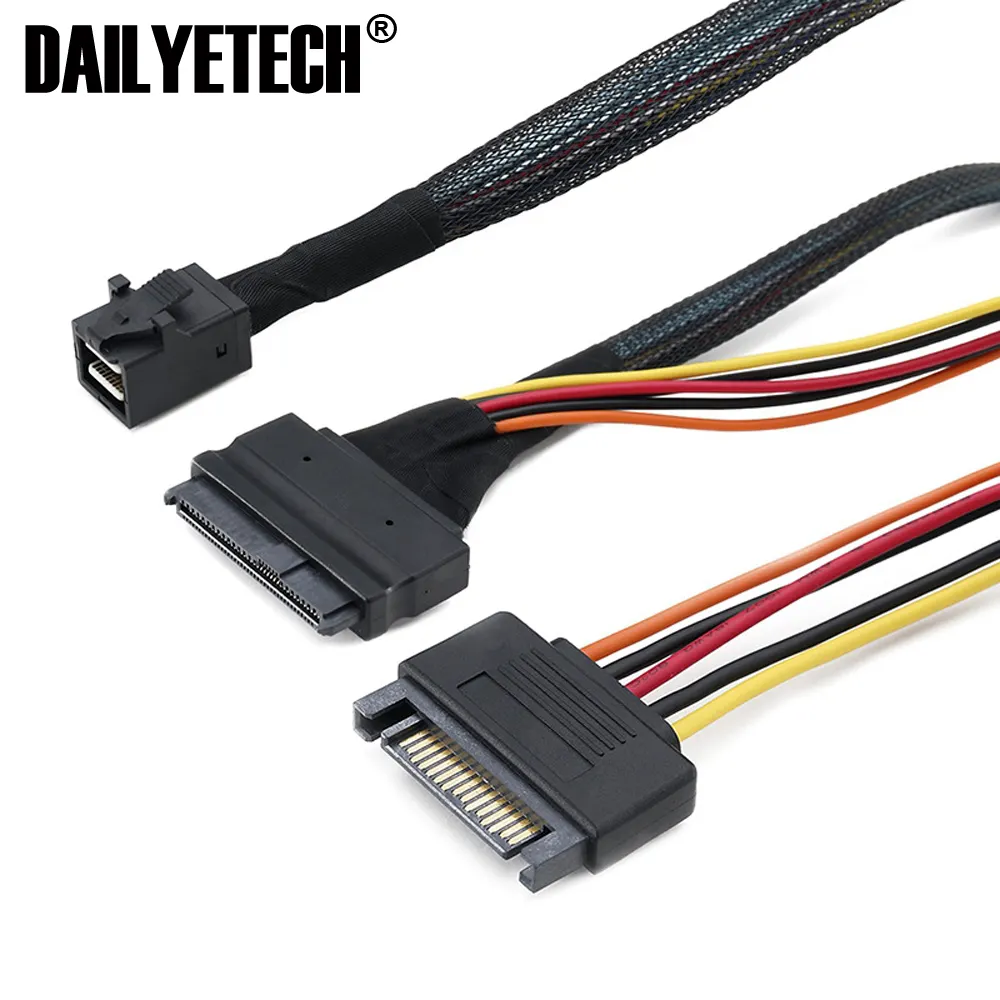 DAILYETECH 0.5M 1.5Ft Mini SAS SFF 8643 à U.2 SFF-8639 Câble avec 15 Broches Femelle Connecteur SATA SSD Câble D'alimentation 12 Gb/S