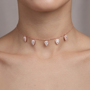 Collana Girocollo di Lusso con Zirconi Brillanti e Perline, Ciondolo a Goccia Scintillante per Donna, Ideale per Matrimoni e San Valentino - Product Image 1