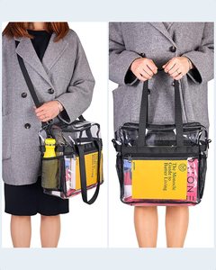 Bolso de mano de PVC impermeable y ligero, estilo informal con correa para el hombro, ASA, cierre de cremallera, bolsa de almuerzo transparente aprobada por el estadio - Product Image 5