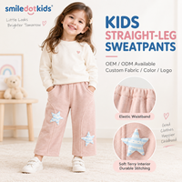 Smiledotkids Pantalons de survêtement personnalisés pour enfants, coupe droite, avec applique étoile rose, coutures courbées, doux, OEM ODM, pour tout-petits filles et garçons, vente en gros