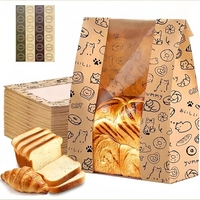 Emballage alimentaire de boulangerie en papier de qualité supérieure, à fond plat, écologique, recyclable, avec fermeture à lien métallique, résistant à la graisse, avec grande fenêtre transparente