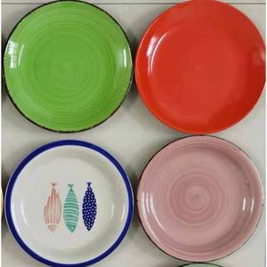 Murah warna-warni <span class=keywords><strong>7.5</strong></span> inci periuk dilukis tangan piring Salad keramik piring makanan penutup - Product Image 4