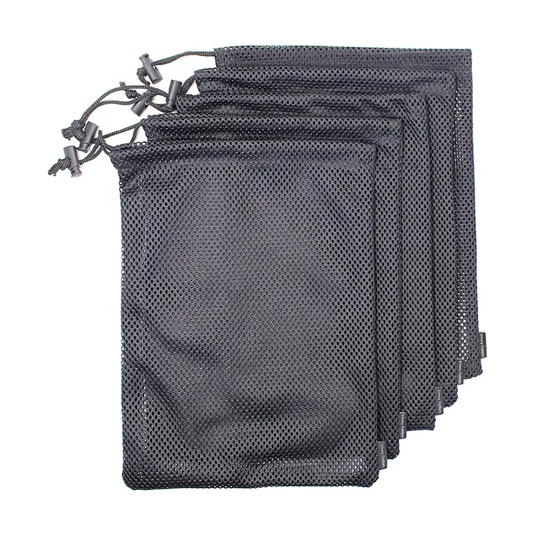 Sac d'équipement de sport en maille personnalisé, grands sacs en Nylon durables en polyester noir avec cordon coulissant avec fermeture de verrouillage à cordon coulissant