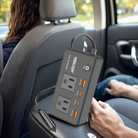 Onduleur Automobile 12V vers 110V 200W avec Adaptateur Voiture USB 4 Ports PD QC3.0, Convertisseur de Puissance DC 12 Volts vers AC