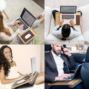 JQ <strong>Bamboo</strong> Laptop Stand Bed <strong>Table</strong> Tray <strong>Foldable</strong> Ergonomic Desk with Mouse Pad &amp; Phone Holder
