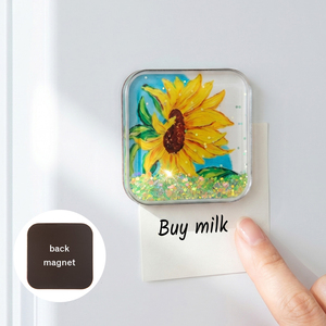 Aimant de réfrigérateur personnalisé en acrylique avec sable mouvant, motif floral tournesol, aimant liquide à paillettes, OEM/ODM en gros - Product Image 1