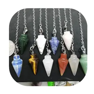 fashion jewelry natur carv gemstones crystal conicalness spiritual Pendulum crafts mix quartz crystal pendulums for gift