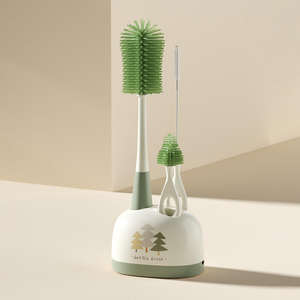 Kit de nettoyage compact pour biberons avec support, brosse à biberon en silicone et brosse à tétine à embout souple pour un nettoyage facile et sûr - Product Image 1