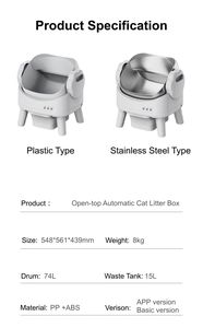 Bac à litière pour chat autonettoyant intelligent avec application, design ouvert, toilette automatique pour chat, bac à litière automatique pour chat avec double protection de sécurité - Product Image 6