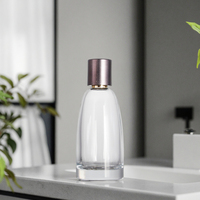 Flacon de parfum vide en verre plat de 100 ml avec pulvérisateur et impression sérigraphiée, commande minimale disponible