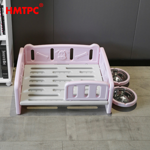 Hoge Kwaliteit Plastic Pe Roze Hond Bedden Met Twee Kommen - Product Image 6