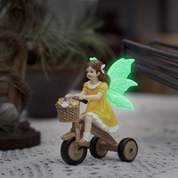 Figurine de fée à trois roues avec ailes lumineuses, prête à être expédiée, statue d'extérieur en résine imperméable, livraison rapide