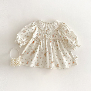 2025 nuovo Design Casual abito in morbido cotone per <span class=keywords><strong>1</strong></span> <span class=keywords><strong>anno</strong></span> bambina floreale stampa al ginocchio per bambini Dress ODM - Product Image 1