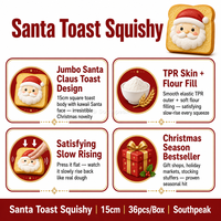 Southpeak Toy Santa Toast Squishy Jumbo TPR Flour Fill Slow Rising Christmas Squishy Toy Stress Relief 15cm PVC Box PDQ OEM WS