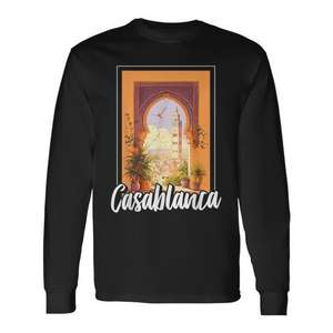 T-shirt à manches longues souvenir de voyage Casablanca, design vue sur la ville du Maroc - Product Image 1