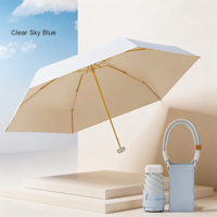 Parapluie pliant pour adulte au design rétro, 5 sections, avec protection UV, pochette portable toutes saisons et impression de logo personnalisé pour cadeaux d'affaires