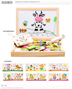Mainan Puzzle kayu anak-anak, papan teka-teki Jigsaw dua sisi, mainan pendidikan kayu untuk balita - Product Image 5