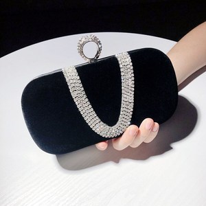Fashionable Women's New Style Evening Bag Velvet Square Rhinestone <b>Clutch</b> Purse Shoulder Handbag for Black Dress Banquets - Product Image 5