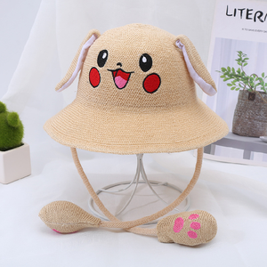 Sombrero de cubo <span class=keywords><strong>Pikachu</strong></span> con <span class=keywords><strong>orejas</strong></span> móviles para niños, sombrero de sol tejido para niños y niñas, sombrero de sol con <span class=keywords><strong>orejas</strong></span> móviles - Product Image 4