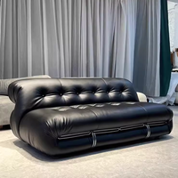 Canapé en cuir design, grand cadre en acier, style Hippo Wabi-Sabi, simple, double ou trois places, pour salon