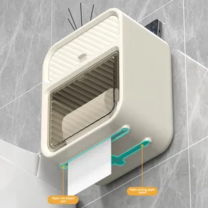 Porte-papier toilette moderne <span class=keywords><strong>pour</strong></span> salle de bain, étanche, mural, sans perçage, support <span class=keywords><strong>pour</strong></span> rouleau de papier, design boîte à mouchoirs en plastique - Product Image 2