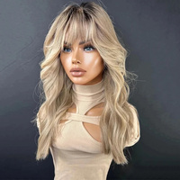 Wig rambut manusia ombre ash blonde highlight berwarna, 13x4 lace front, pre-plucked, kepadatan tinggi, remy, lurus, lace frontal.