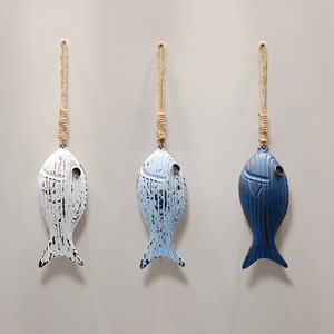 Décorations murales suspendues en bois de style méditerranéen vintage, double face, en forme de poisson, d'étoile de <span class=keywords><strong>mer</strong></span> et de coquillage, style marin - Product Image 2
