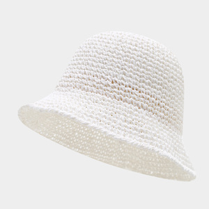 Chapeau <span class=keywords><strong>de</strong></span> soleil d'été pour femme, style pêcheur, en paille faite à la main, pliable, couleur unie, simple, respirant, coupe-vent, idéal pour la plage et les vacances en bord <span class=keywords><strong>de</strong></span> mer - Product Image 4
