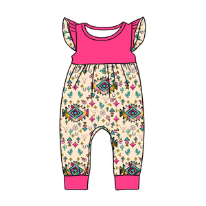 Preventa MOQ 5 Vestido Romper Estilo Western Rosa Azteca para Niñas Pequeñas, Venta al por Mayor, Ropa de Verano para Hermanas, Ropa Infantil de Boutique - Product Image 3